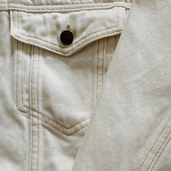 Anthropologie Pilcro Western Denim Boyfriend Jacket - Cream, Size L - Picture 6 of 8